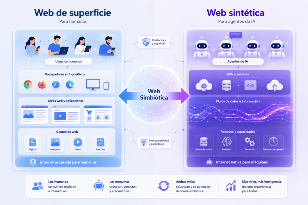 Infografía explicando el concepto de web simbiótica con sus dos capas paralelas