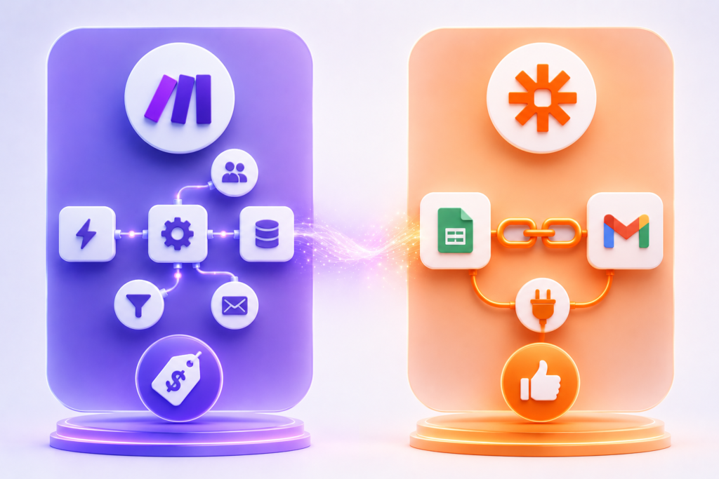 Tabla comparativa Make vs Zapier con funciones y precios para pymes